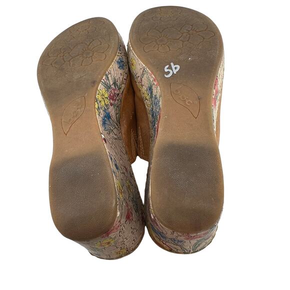B.O.C. Born Women’s 9 Tan Leather Floral Print Cork Platform Wedge Slide Sandals - Picture 8 of 8